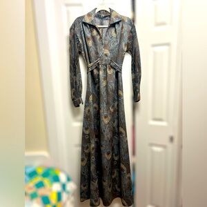 VINTAGE | Peacock Patterned Maxi Dress Handmade